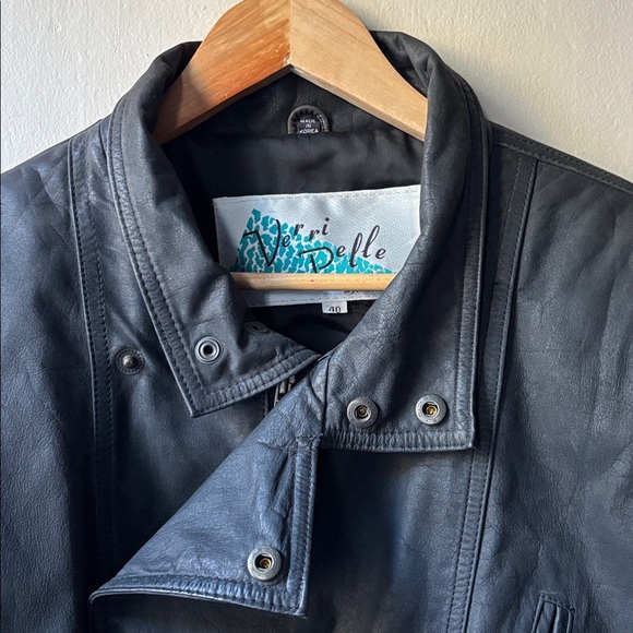 Black Leather Vintage Men's Moto Zip Jacket - Picture 11 of 15